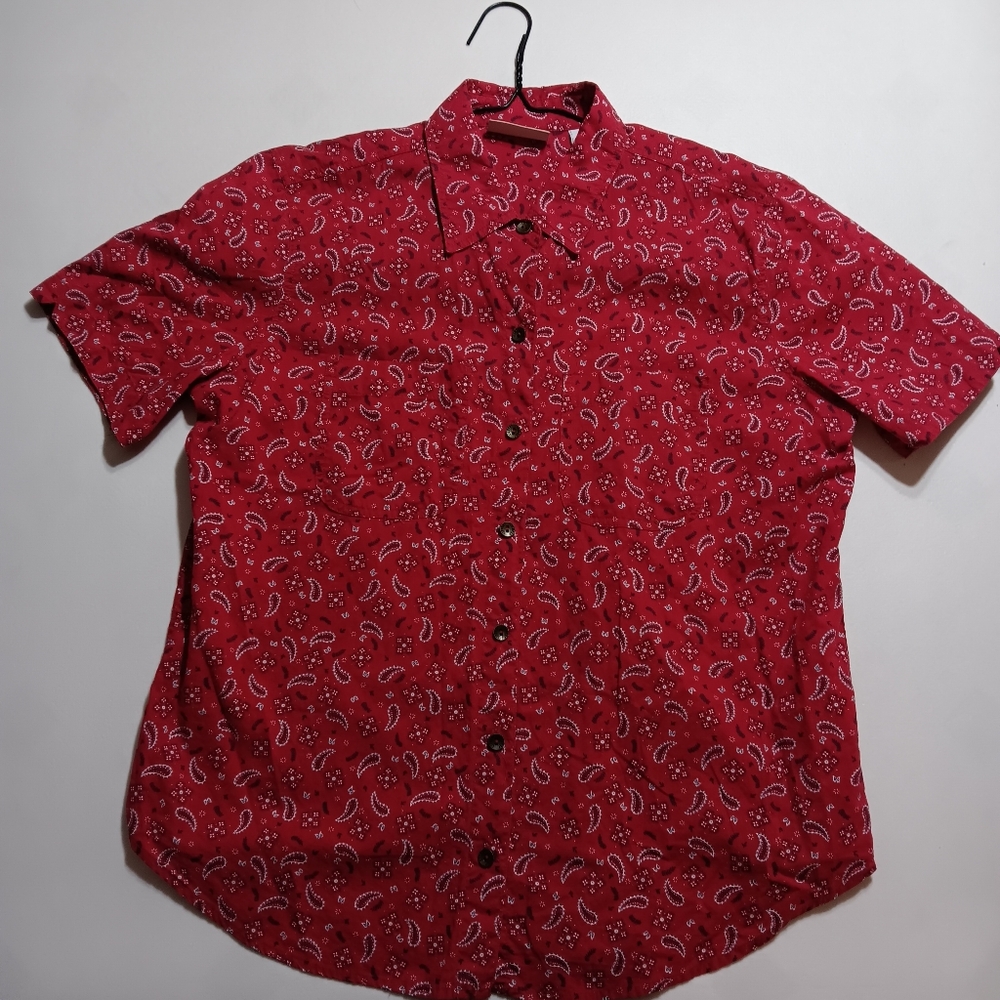 Men's Red Paisley Button Up Shirt